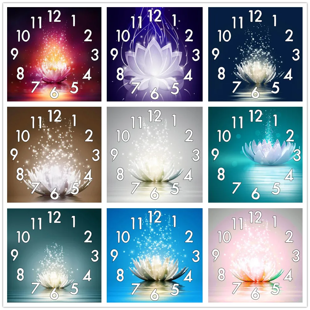 

Dpsprue Full Diamond Painting Cross Stitch Lotus Flower Clock Mechanism Mosaic 5D Diy Square Round 3d Embroidery Gift