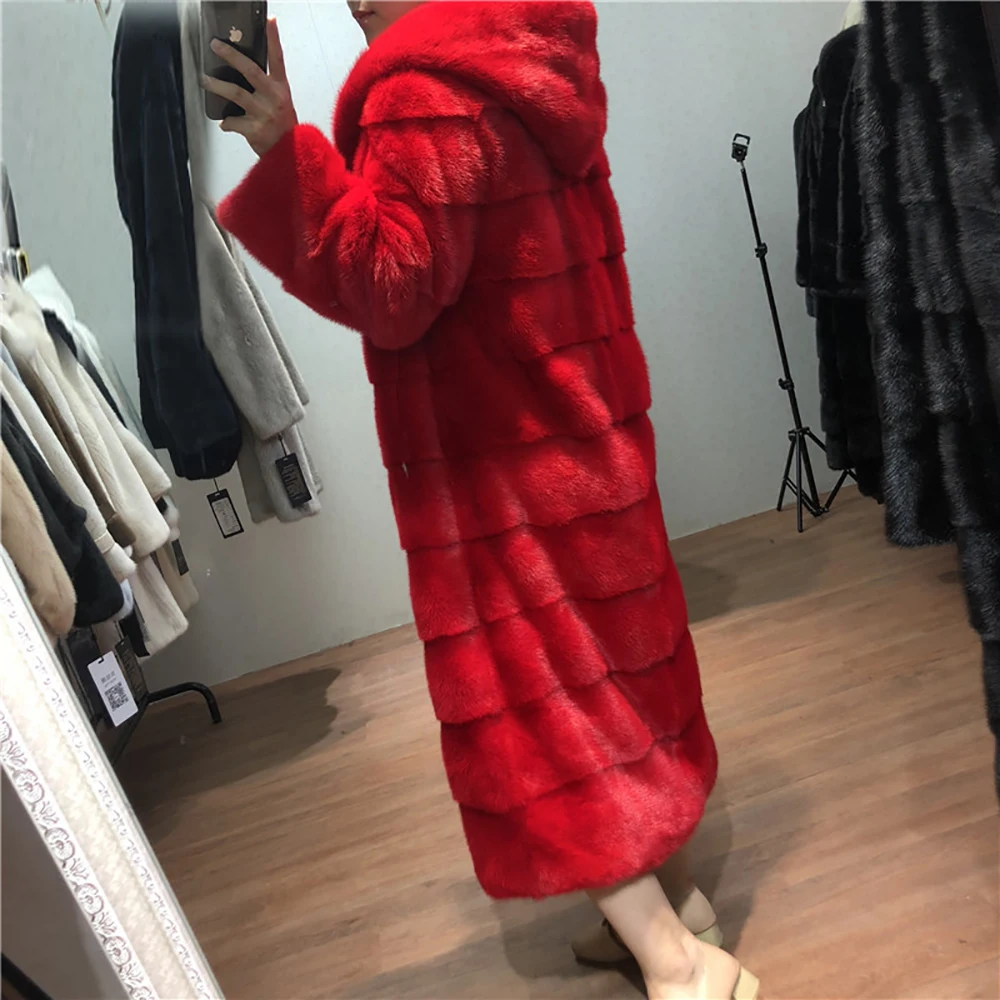 Новое поступление шуба из настоящей норки с капюшоном X-Long Pelt шуба из натурального меха для женщин из натуральной норки шуба зимняя теплая MKW-142