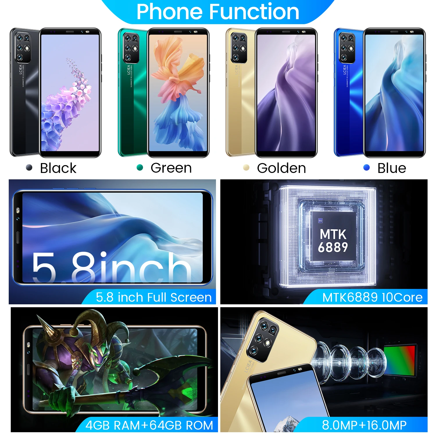 

New X37plus Smartphone 5.8 Inch Full Screen MTK6889 Deca Core 4800mAh 4GB 64GB 4G LTE Network 2021 Global Version Mobile Phone