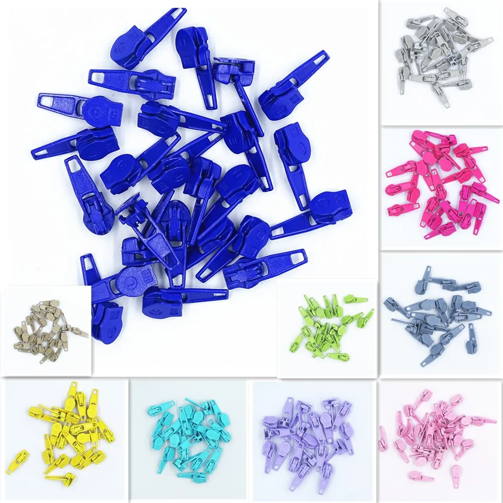

100Pcs 3# 10 Colors Nylon Coil Auto Lock Zipper Puller DIY Sewing Tool
