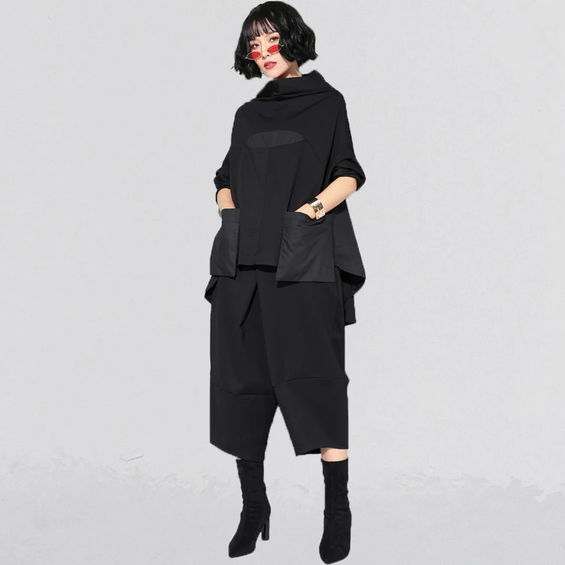 저렴한 의류 패션 루즈핏 할란 상의 + 종아리 길이 바지 2 피스/세트, 여름 라운지웨어, Dames Kleding Zweiteiler
