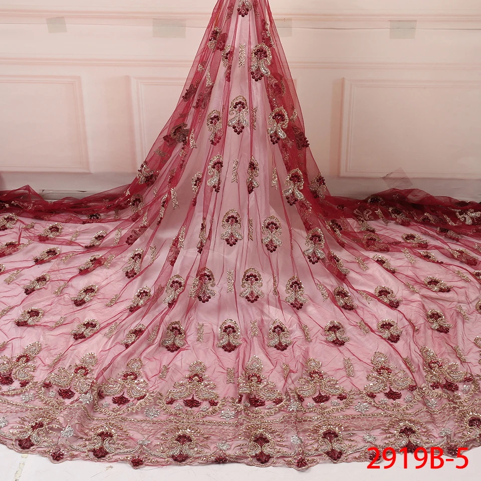 

Fashion Style Heavy Beading Lace Fabric Bride Beaded Fabric French Net Lace With Beads And Stones For Dress QF2919B-2