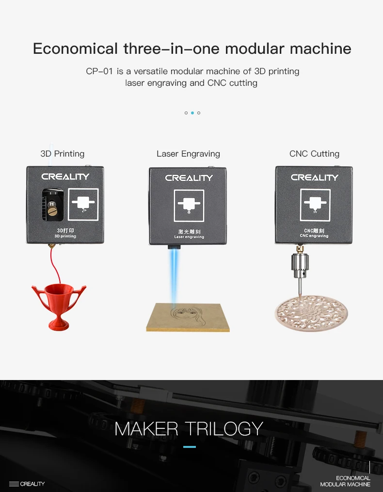 CREALITY 3d принтер CP-01 практическая три в одном Модульная Машина, 3D печать лазерная гравировка и ЧПУ функция резки