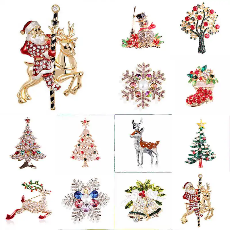 

Fashion Womens Crystal Christmas Tree Snowflake Elk Brooch Pin Xmas Jewelry Gift