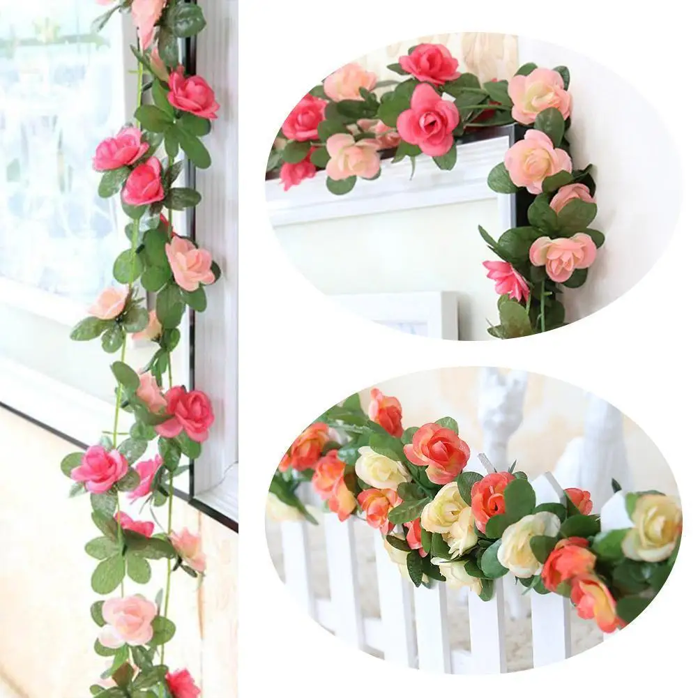 

1PCS 2.5m Fake Rose Vine Flowers Garland Plants Artificial Flower Hanging Rose Ivy Home Hotel Wedding Party Garden Craft Decor