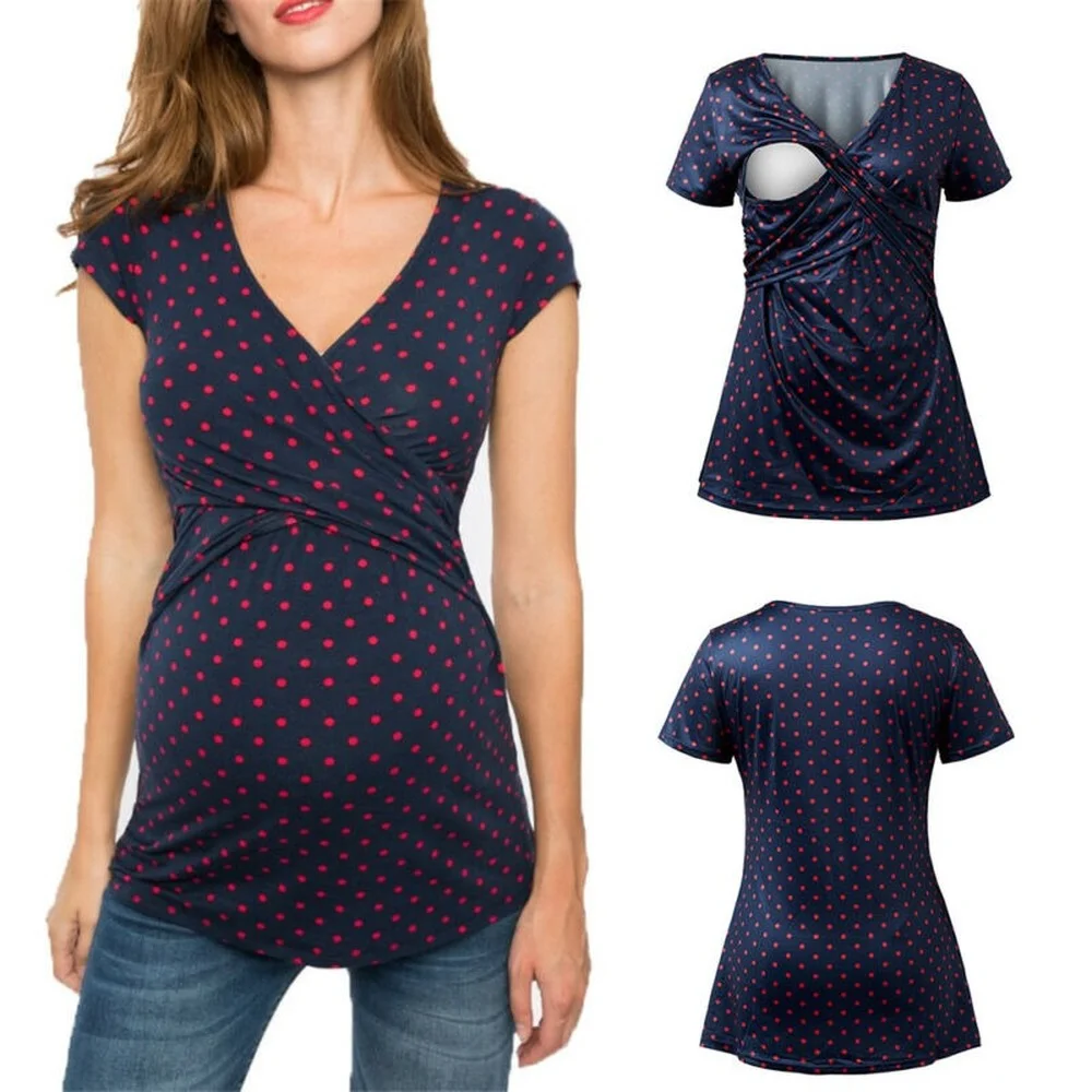 Подходит для беременных Женские кормящих короткий рукав Футболка Топы и блузка