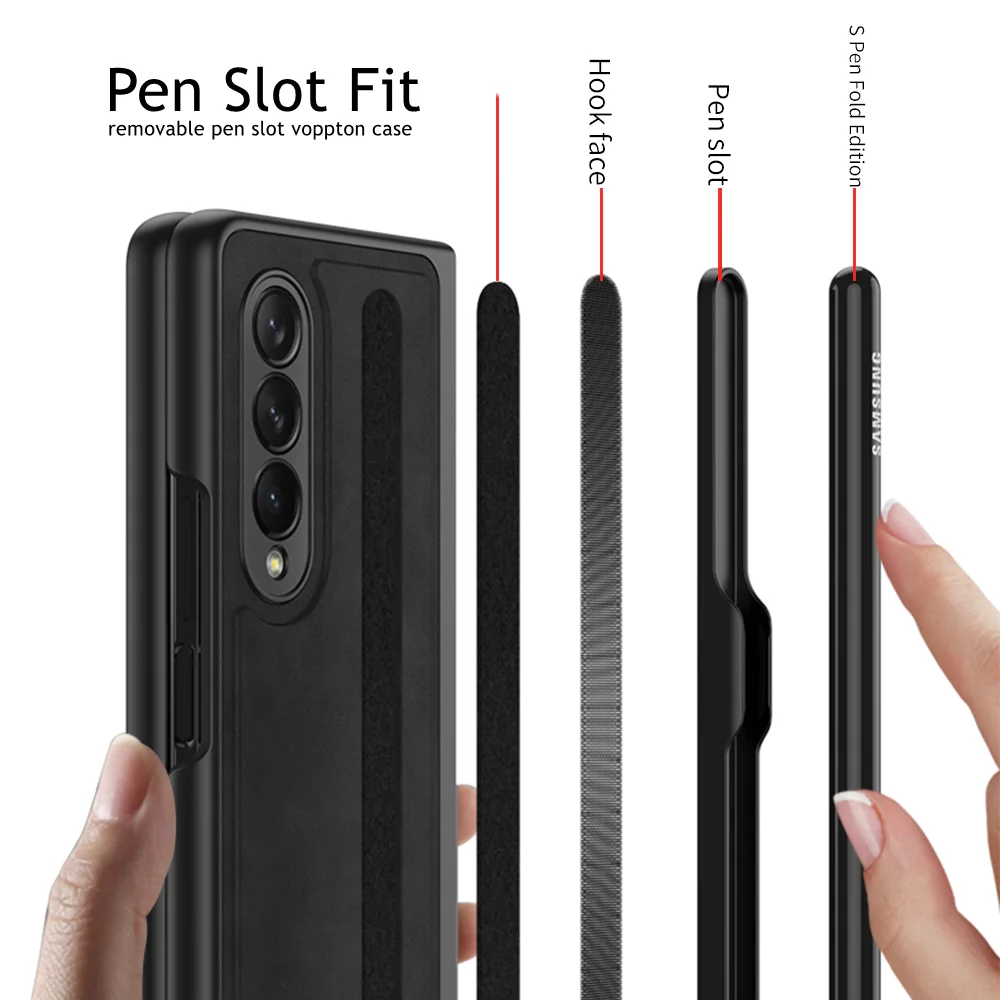 removable leather pen slot case for samsung galaxy z fold 3 5g phone case with pen holder hard full protection phone cover free global shipping