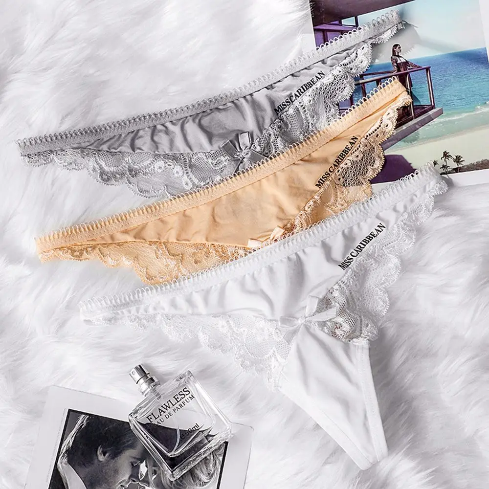 

1 шт. Соблазнительные тонкие сексуальные кружевные трусики с буквенным принтом, кружевные трусики с бантом, удобные дышащие стринги с заниж...