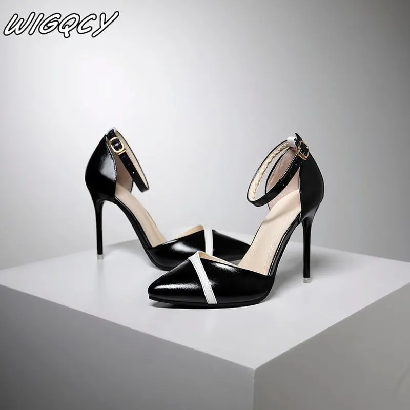 2020 в Корейском стиле Женские пикантные туфли на высоком каблуке Туфли сплошной