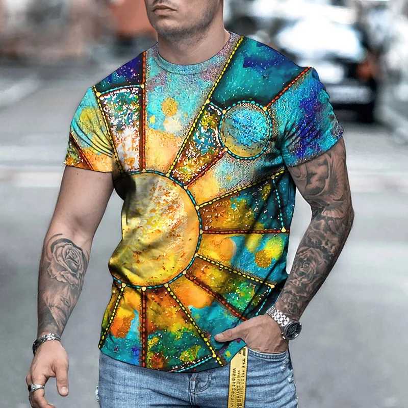 

Summer 3D New Mens T Shirts Oversized Loose Clothes Vintage Short Sleeve Fashion Printed O Collared Tshirt
