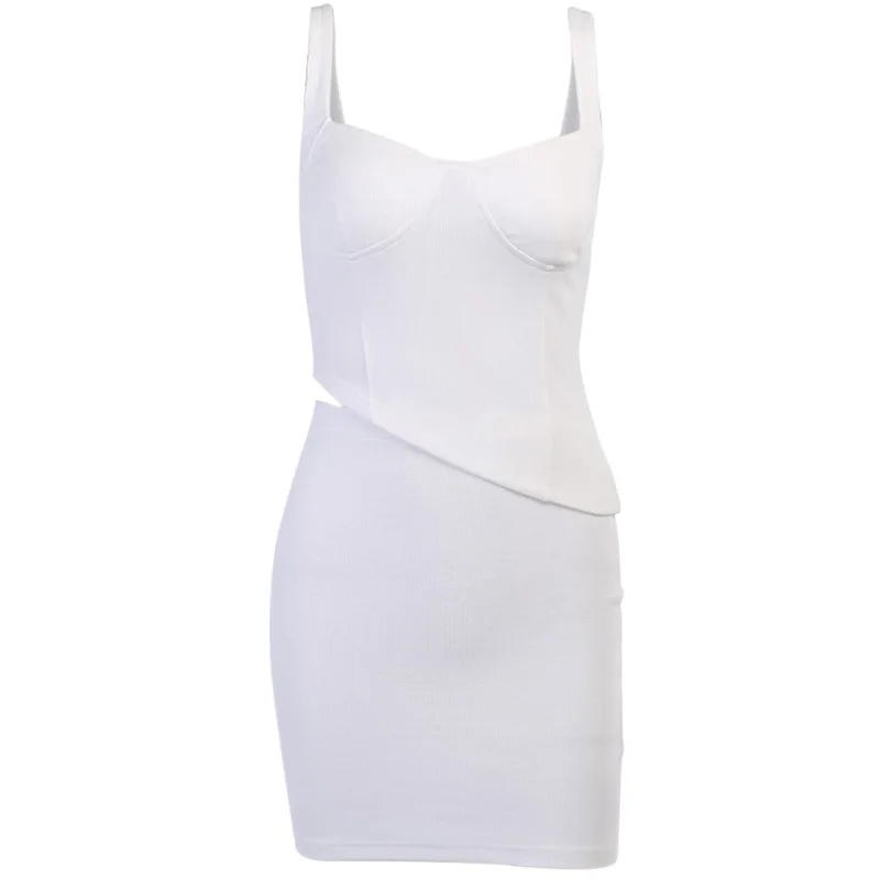 

WJFZQM Two Piece Set Summer V Neck Sleeveless And Mini Bodycon Short Sets For Women 2 Piece Skirt Set Women Two Piece Outfits