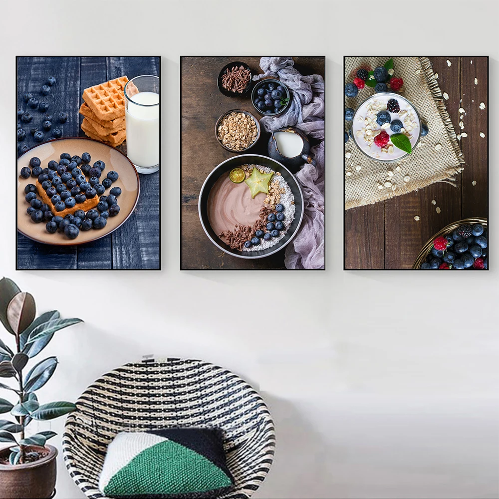 Постеры на холсте с изображением фруктов тортов продуктов йогурта смузи чаши