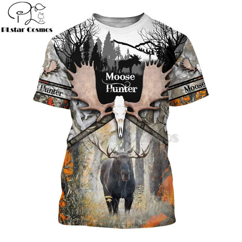 

PLstar Cosmos Printed Moose elk wapiti Hunting 3d t shirts tshirt tees summer funny Harajuku short sleeve Casual streetwear-2