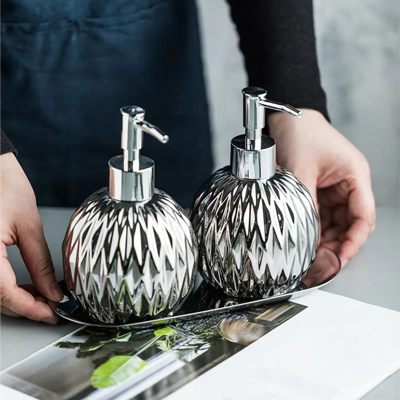 

400ml Soap Dispenser Gold Silver Ceramics Pump Bottle Bath Shower Gel Hand washing Shampoo Bottle Toilet Bathroom Accessories