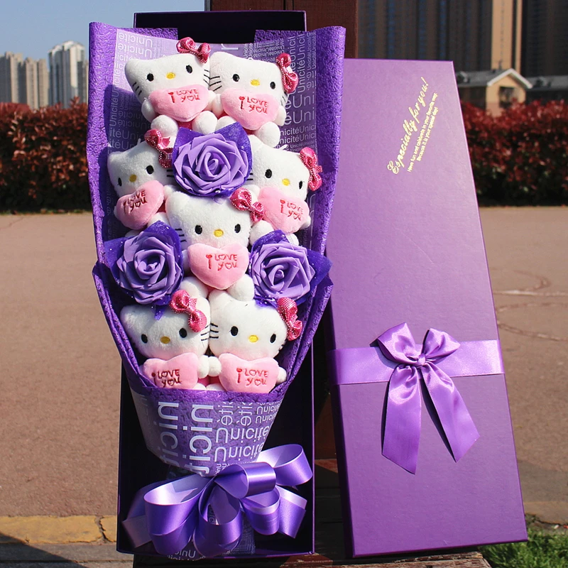 Популярная плюшевая в форме кошки кошка Мультяшные цветы букет на День святого