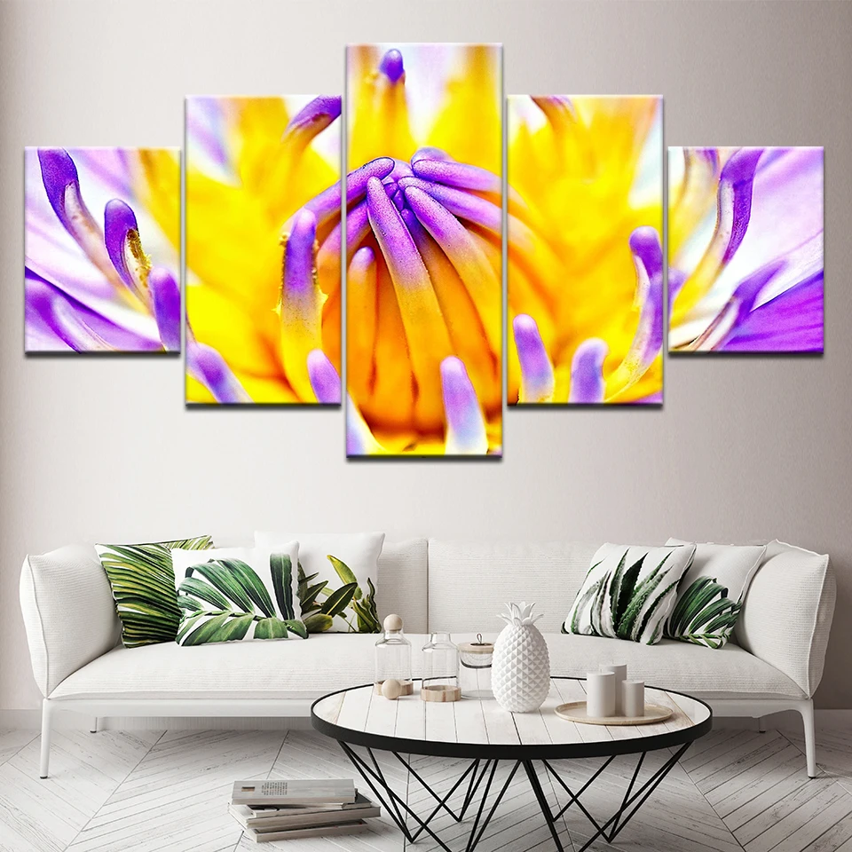 Желто-фиолетовый цветок 5 шт. обои Художественная печать на холсте современный