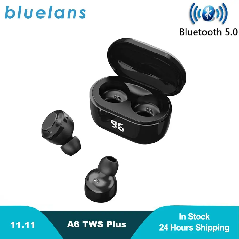 

New A6 Mini TWS Plus Earphones Bluetooth 5.0 Earbuds Stereo Bass LED Power Display Waterproof Earbud Support Apt-X/SBC
