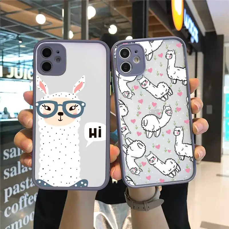 

Kawaii Cute Llama Alpaca Animals Cartoon Phone Case For iPhone 13 12 11 Mini Pro XR XS Max 7 8 Plus X Matte transparent Gray