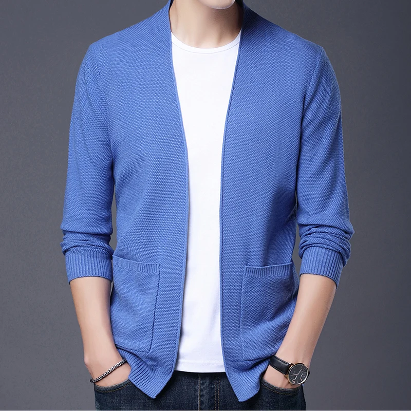 MIACAWOR 2020 New Cardigan Men Autumn Wool Sweatercoat Casual Yellow Blue Knitred Pull Homme Slim Fit Jumpers Y260 |