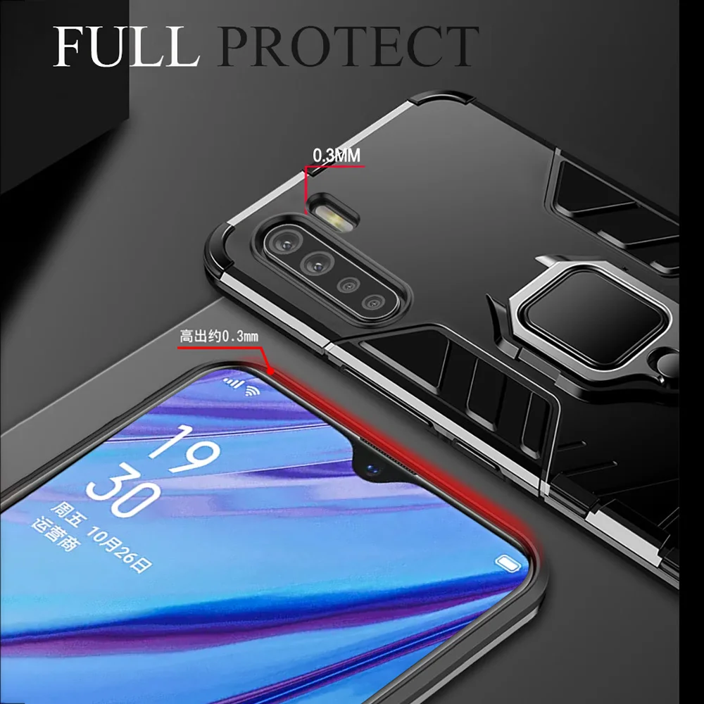 KEYSION Shockproof Armor Case for OPPO A91 A31 F15 A5 A9 2020 Ring Stand Phone Cover for Realme X50 Pro Reno 2Z 2F Find X2 Neo