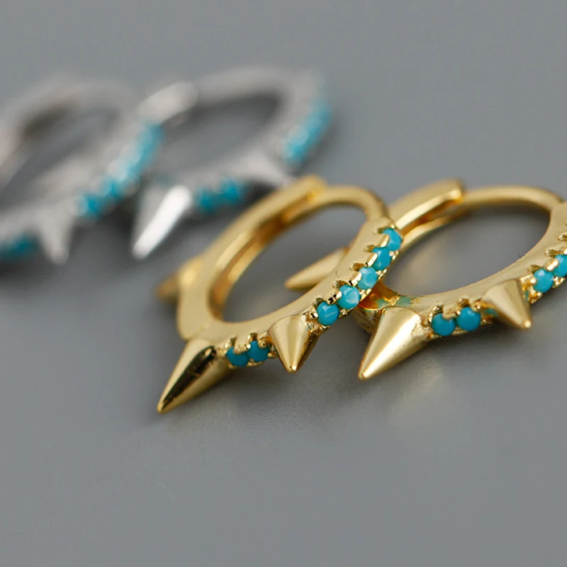 

PONYKISS Punk S925 Sterling Silver Blue Zircon Huggie Hoop Earrings for Women Party Delicate Accessory Minimlist Jewelry