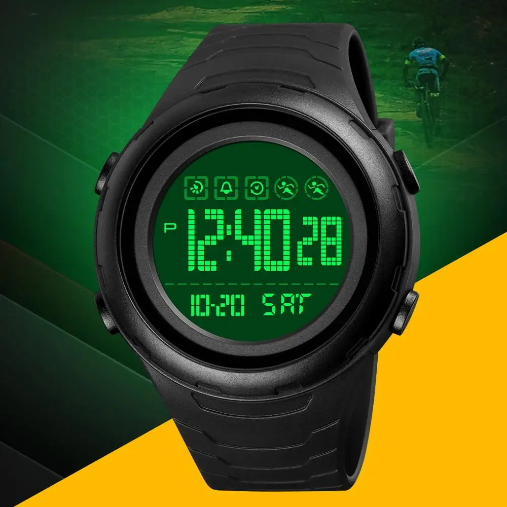 

skmei japan battery digital watch for man led light dual time sport big dial clock waterproof pu strap men's watch reloj 1674