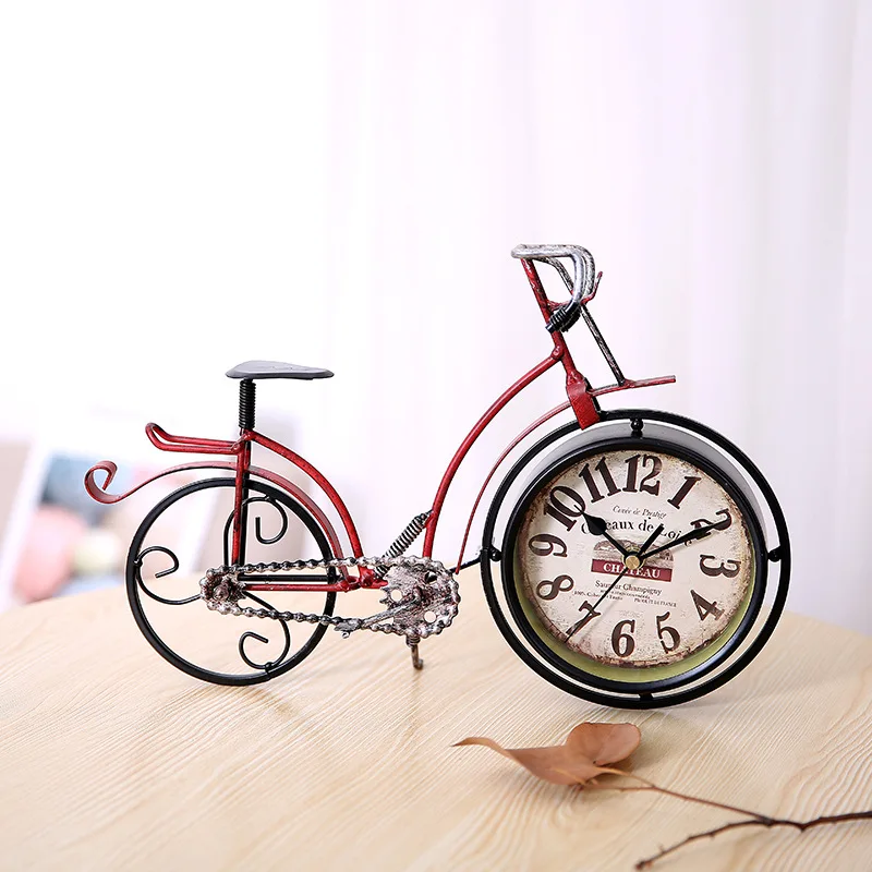 

Retro Bicycle Alarm Clock Creative Iron Mute Home Office Desktop Decoration Digital Clocks Window Display Ornaments Craft Gift