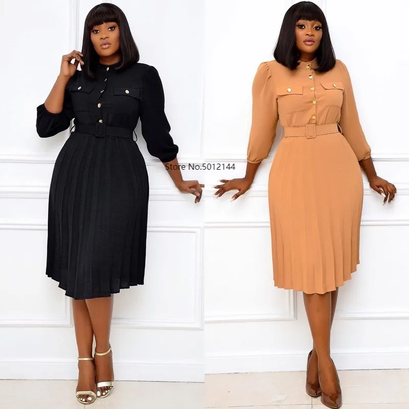 Осенний стиль 2020 африканские женщины круглый вырез однотонное платье с длинным