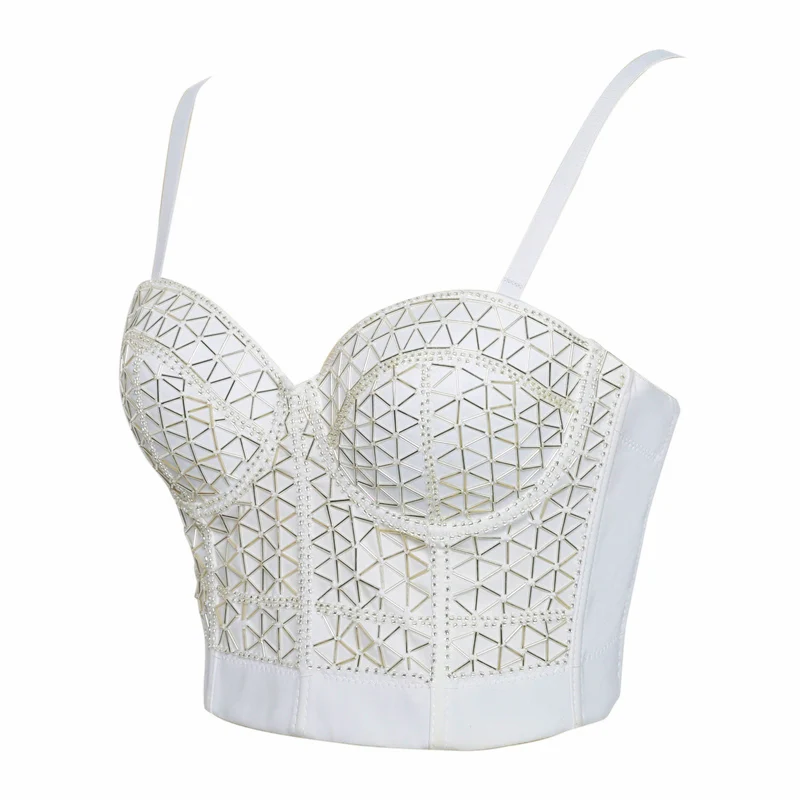 Женские Стразы бисера Бюстье укороченный топ белый черный корсет с пуш ап