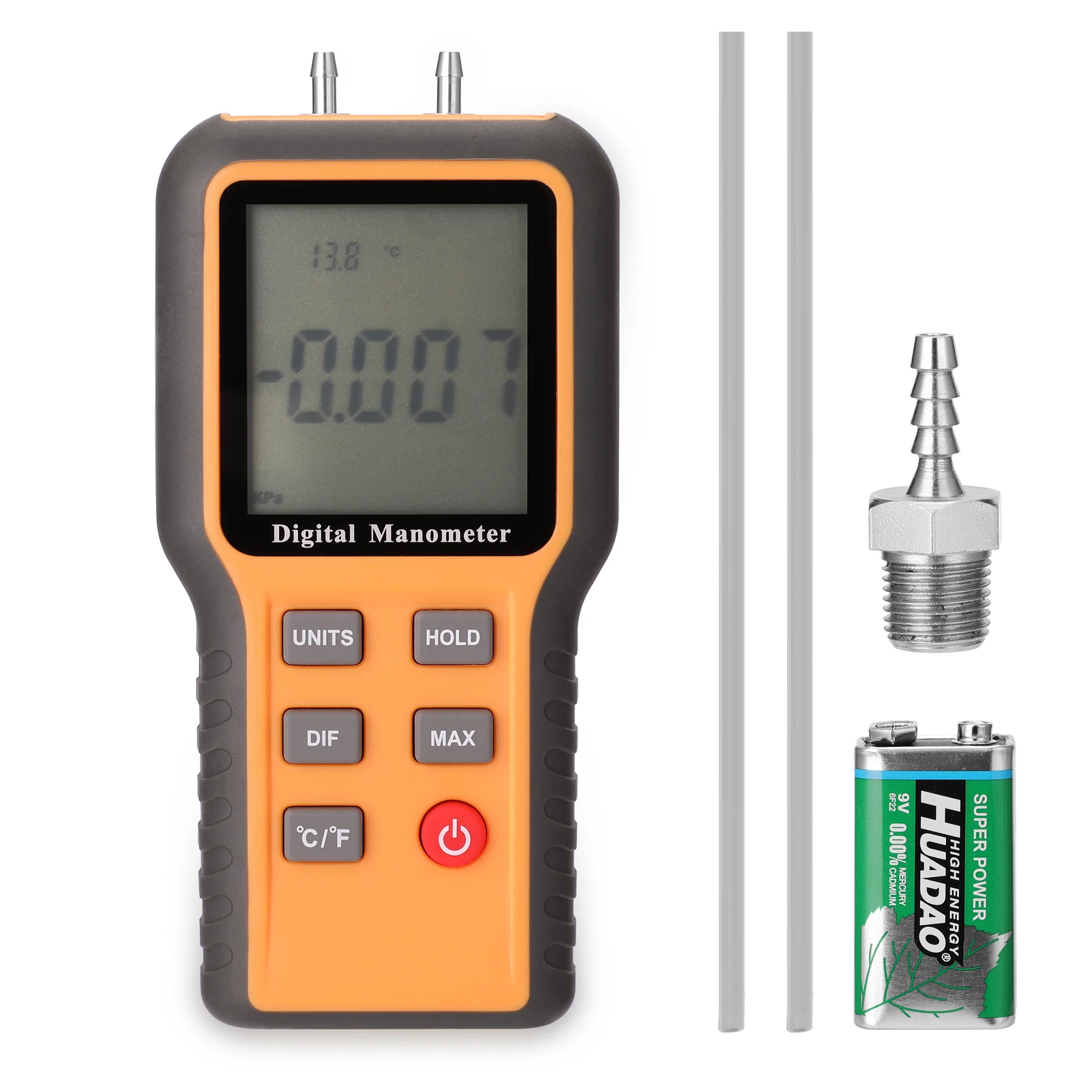 

Digital Manometer LCD Display ℃ ℉ 12 Pressure Units Adjustable Temperature Measurement Tool Pipes Pressure Measuring Device