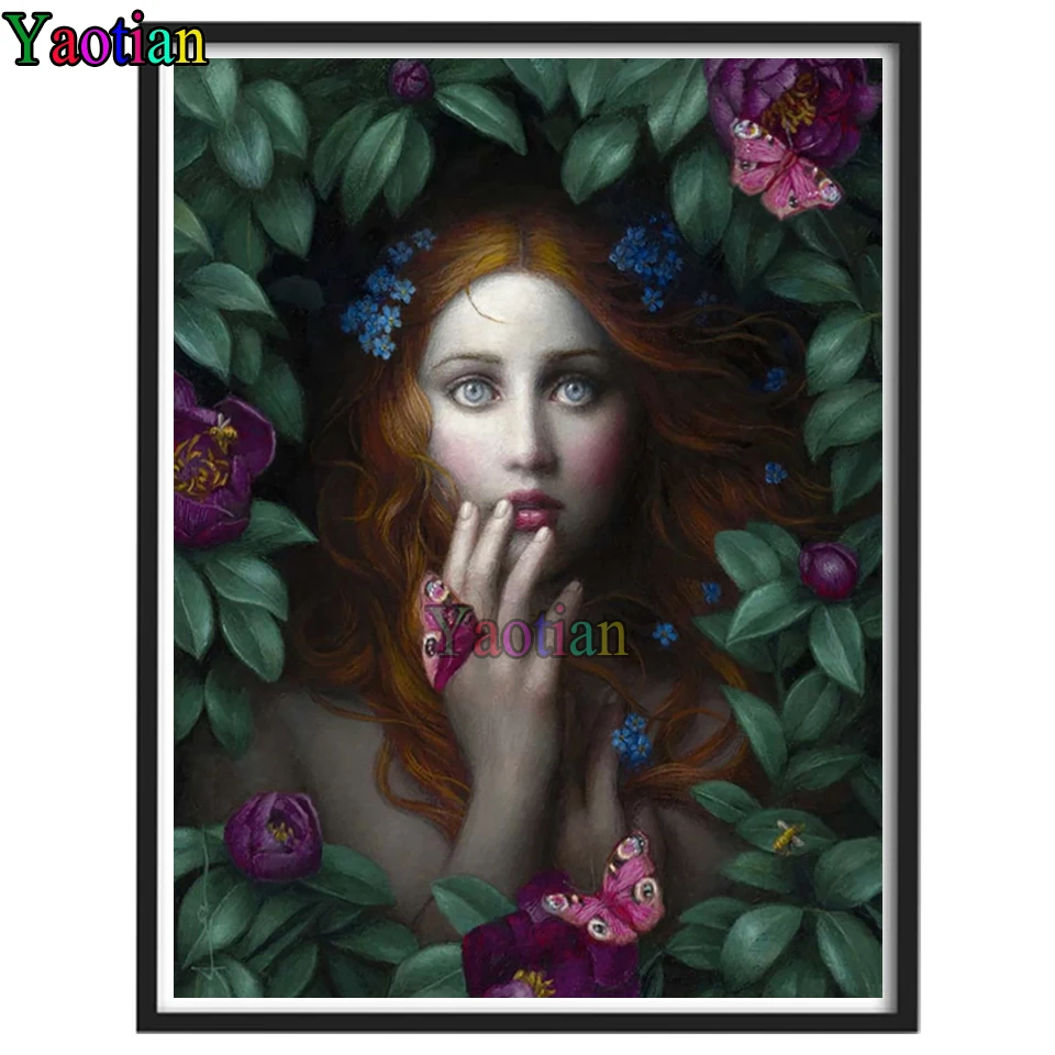 

5D DIY Diamond Painting Beautiful woman surrounded by flowers cross stitch mosaic square round diamond embroidery beads