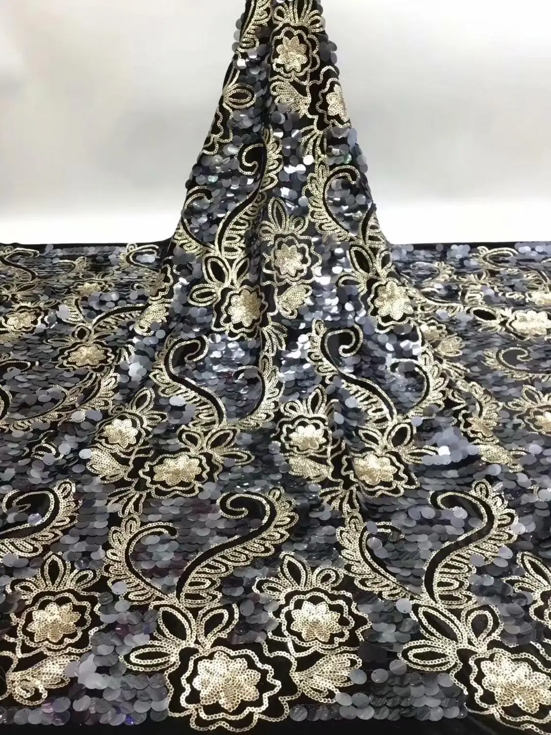 Кружевные материалы африканская блестящая ткань дизайн листьев Свадебное