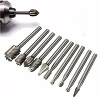 10pcs 3mm hss routing router drill bits set for dremel carbide rotary burrs tools wood stone metal root carving milling cutter