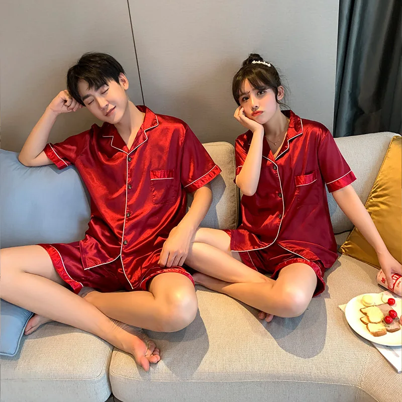 

Luxury Pajama Suit Satin Silk Pyjamas Sets Couple Sleepwear Casual Family Pijama Lover Night Suit Men & Women Plus Size Pj Set