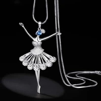 sinleery korean style romanic blue cubic zirconia ballet dance girl pendant necklace link chain necklaces for women my012 ssp
