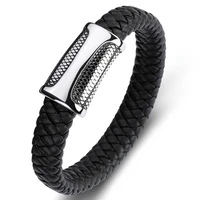 multicolor braided leather hand bracelet men punk vintage jewelry stainless steel charm party bangles boys male wristband p106