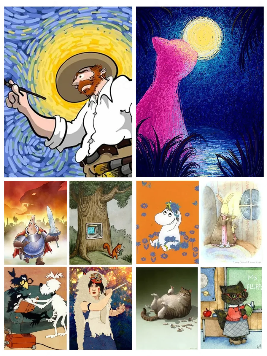 

Cartoon Van Gogh Animals Diy 5D Diamond Painting Full Square and Round Embroidery Mosaic Wall Art Handmade Home Decoration