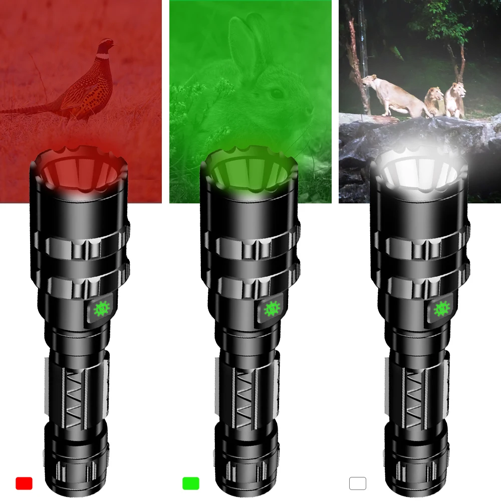 

Tactical Flashlight High Lumen L2 LED Light Red/Green/White Waterproof Torch with as Outdoor Hunting Shooting Flashlight