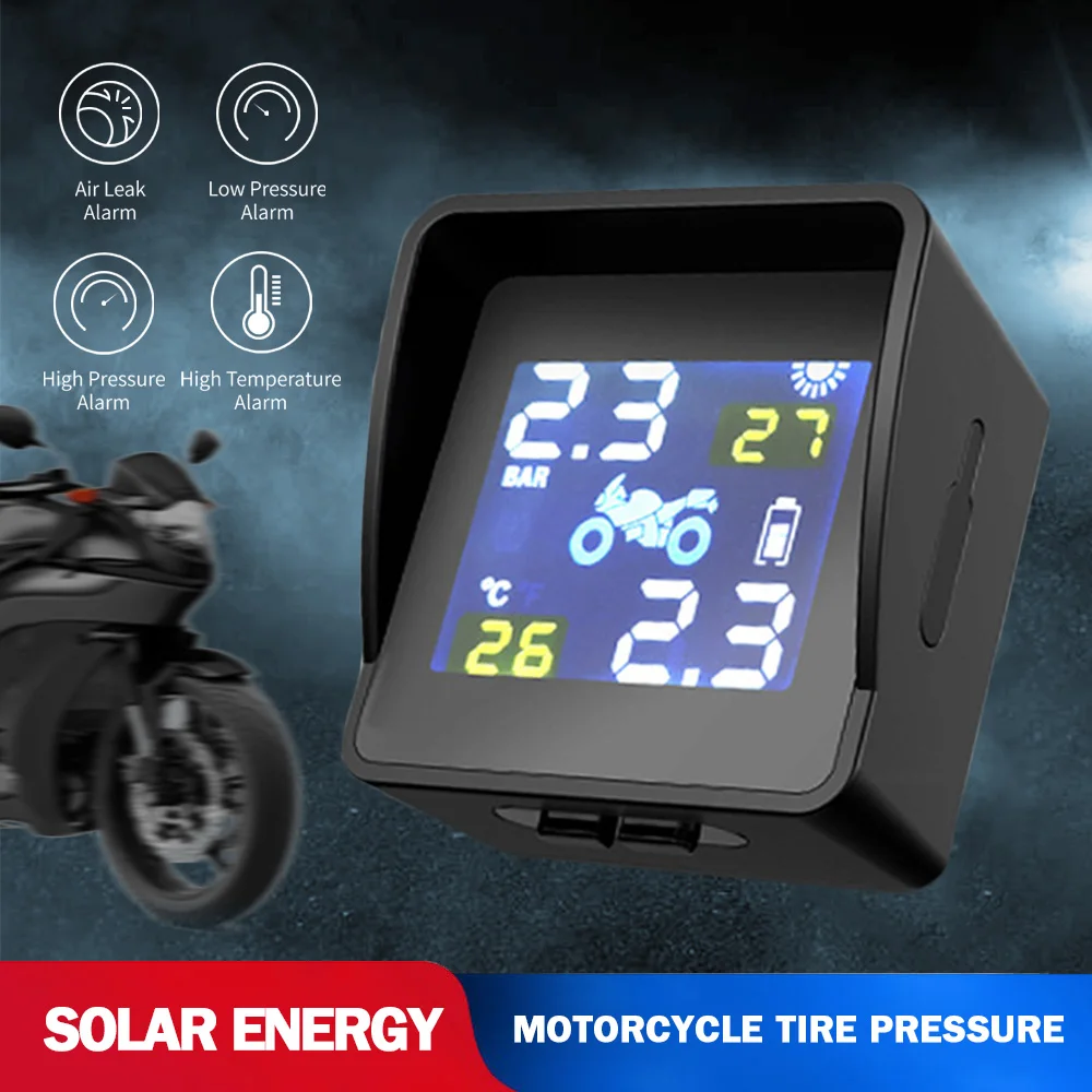 DC 5V Solar Motorcycle TPMS Tire Pressure Monitoring System Temperature Alarm LCD Color Screen Waterproof With 2pcs Sensor | Автомобили и