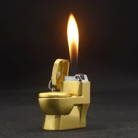 creative mini toilet keychain metal lighters refillable butane gas flint wheel cigarette lighter best gift for smokers