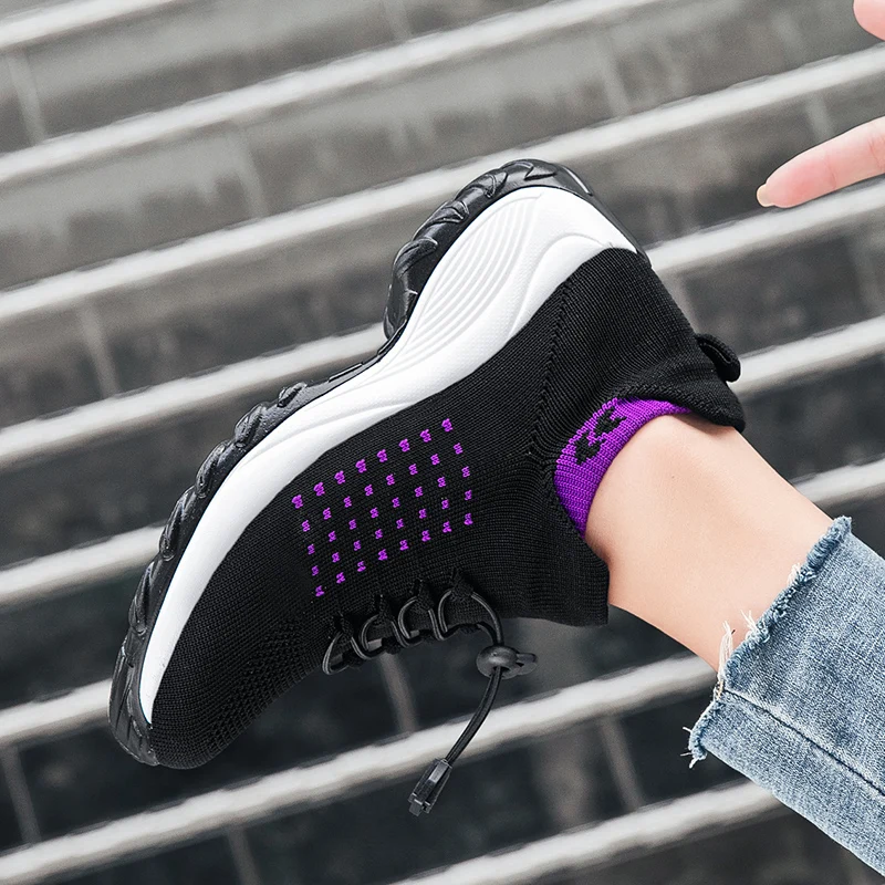 Women's Vulcanize Shoes Men Heightening Sock Casual Shoes Breathable Elasticity Slip On Lightweight Soft Platform Running Shoes