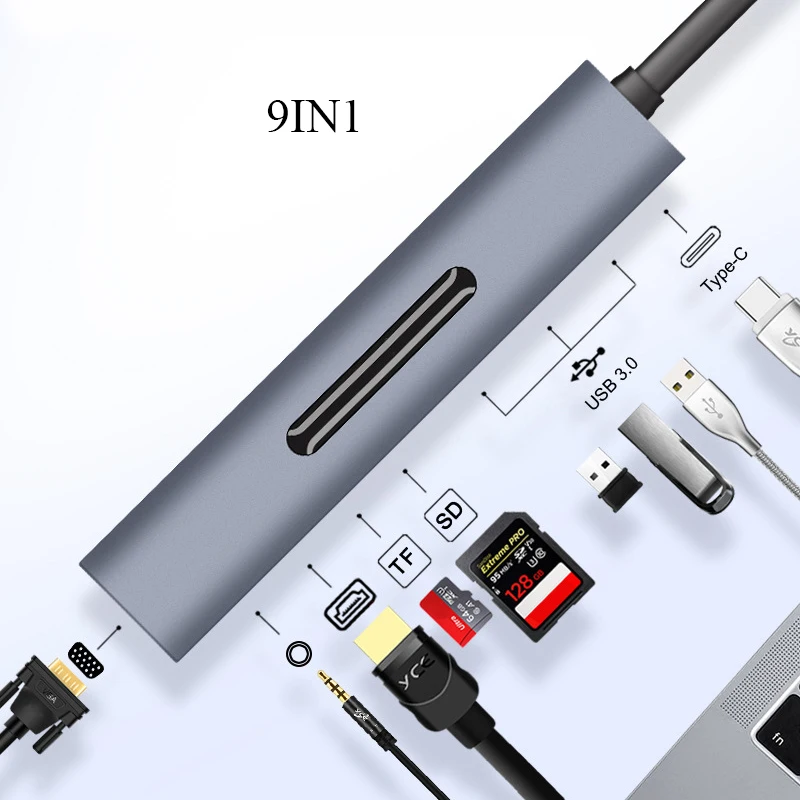 USB C HUB 9 in 1 Baolyda HDMI VGA адаптер 9в1 usb type C к HDMI 4K для samsung Dex станция для Galaxy S10/S9/S8 Note 9/8 USB C док-станция для MacBook - Цвет: USB C HUB 9 in 1