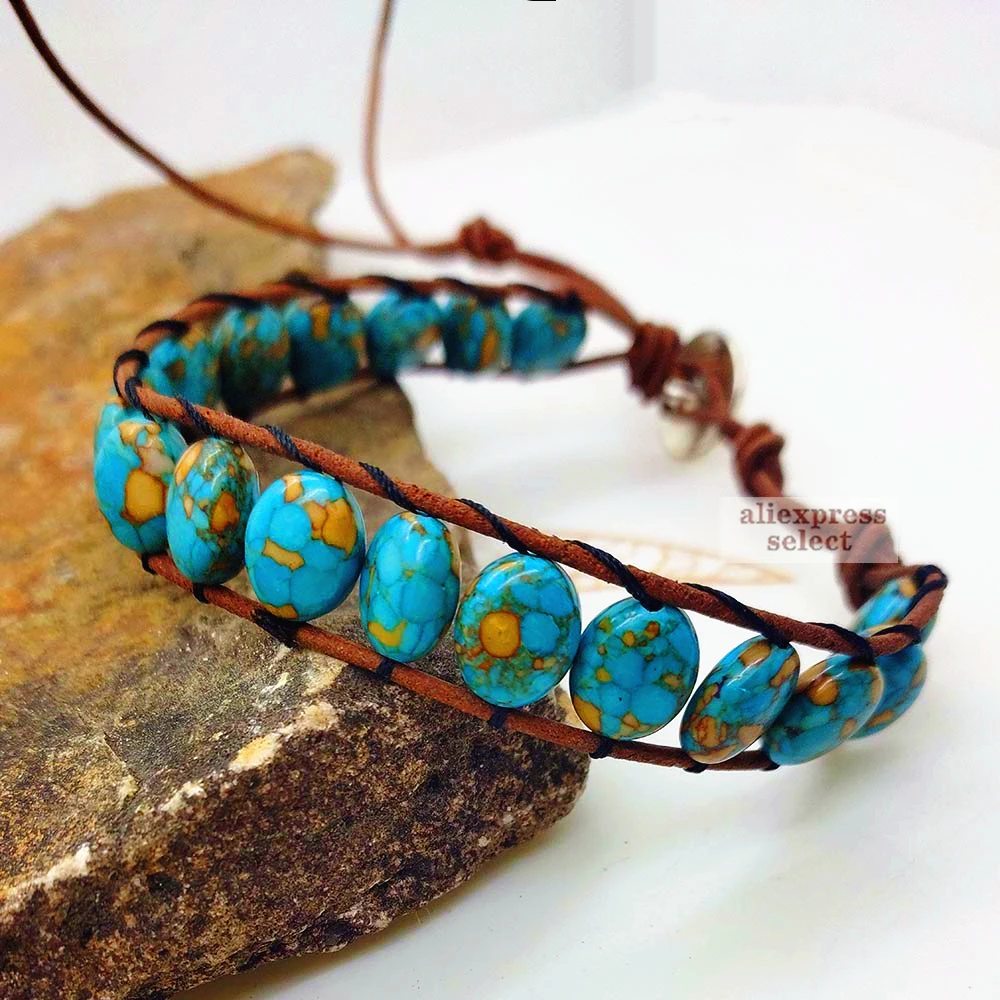 

Leather Wrap Bracelet W/ Jaspers Stones Femme Vintage Weaving Designer Art Bracelet Jewelry Gifts