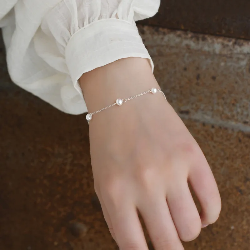 

2021 Trendy Natural Pearl Thin Bracelet for Women Pulseras Charms Chain Link Bangle Bracelet Wholesale Jewelry Classic Armband