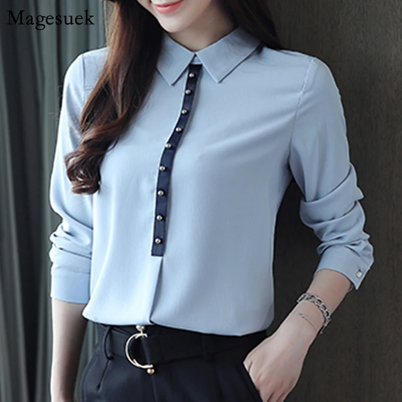 

Женская шифоновая блузка с длинным рукавом, облегающий кардиган, элегантная повседневная офисная блузка, топы для осени, 2021, 1557