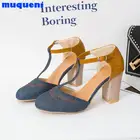 Туфли-лодочки женские на квадратном каблуке, с круглым носком, на платформе