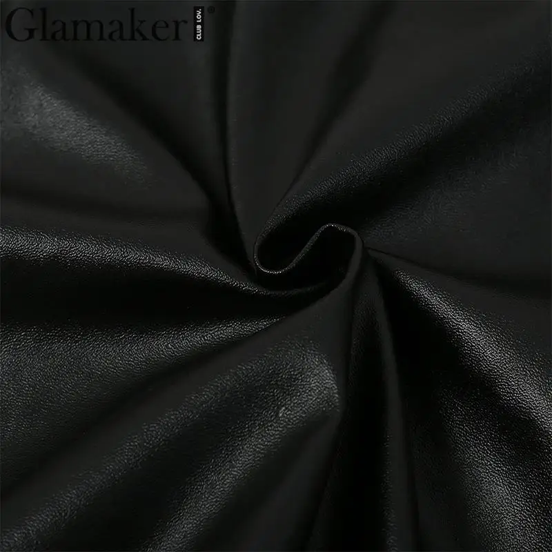 Glamaker из искусственной кожи, черное платье с открытыми плечами и ремнем, сексуальное Клубное облегающее платье на молнии, модные женские асимметричные платья с открытой спиной
