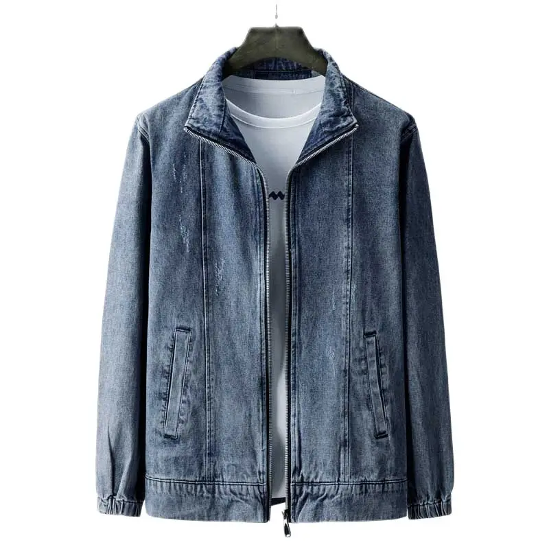 Мужская джинсовая куртка осенняя повседневная свободная мешковатая синяя с