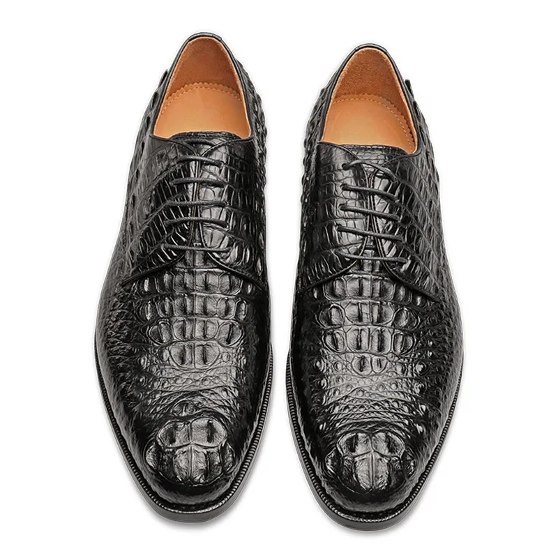 Fashion Authentic Crocodile Head Skin Men Business Dress Shoes Exotic Genuine Real Alligator Leather Handmade Male Lace-up Shoe - Цвет: Черный