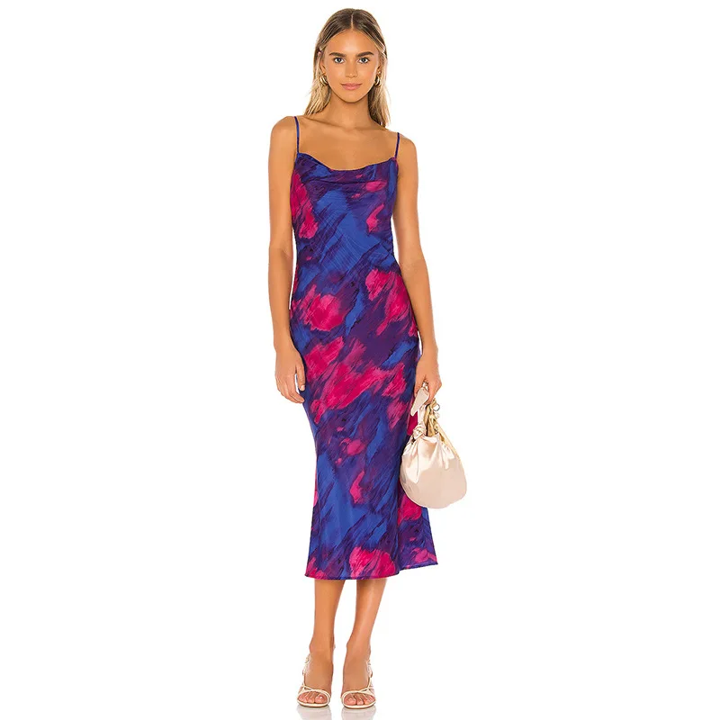 Платье женское средней длины на бретельках с открытой спиной и принтом | Женская